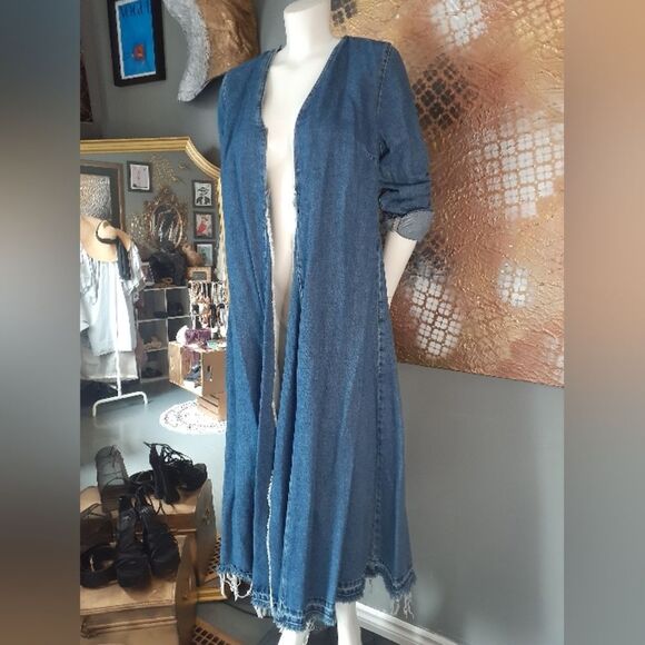 Zara Denim Long Sleeve Belted Coat/Wrap Dress - Picture 10 of 16